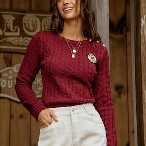 Elegant Cable Knit Sweater in Burgundy